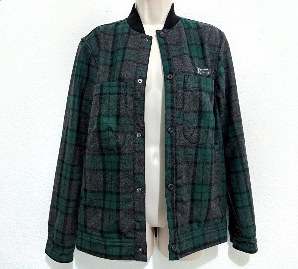 PUBLISH Alonzo Green Plaid Wool Jacket (Men's S), Varsity Cut, Snaps & 4 Pockets
